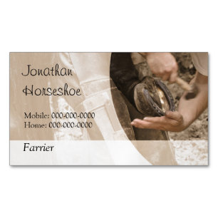 Farrier shoeing a horse 	Magnetic business card