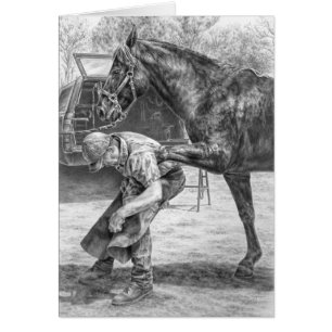 Farrier Trimming Horse Drawing by Kelli Swan