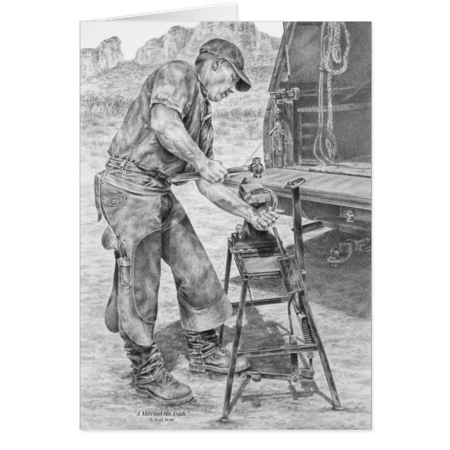 Farrier Working with Anvil Drawing by Kelli Swan (Front)