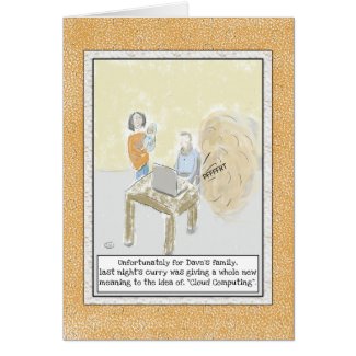 In the light of last night's curry, cloud computing takes on a whole new meaning in this fart cartoon birthday card for men