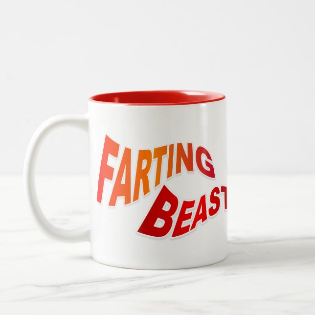 FARTING BEAST - hilarious innuendo humour Two-Tone Coffee Mug (Left)
