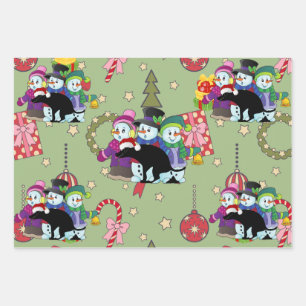 Farting Christmas Snowmen Pattern Wrapping Paper Sheet