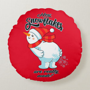Farting Snowman How Snowflakes Are Really Made Round Cushion
