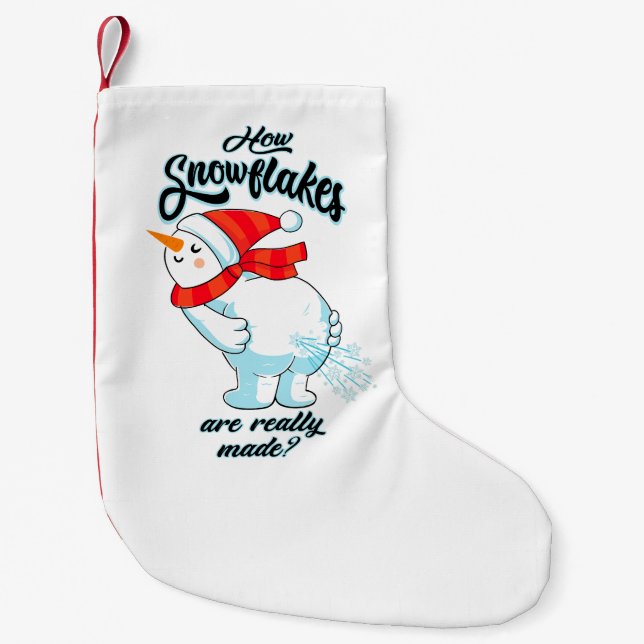 Farting Snowman How Snowflakes Are Really Made Small Christmas Stocking (Front)
