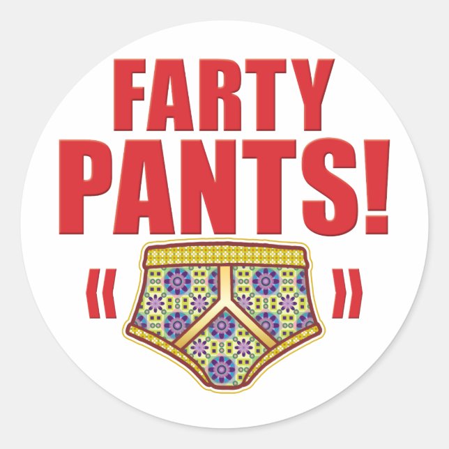 Farty Pants Flowery Classic Round Sticker (Front)