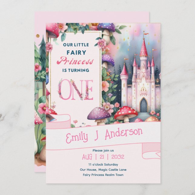 Farty Princess 1st Birthday Fairy Tale Fairycore Invitation (Front/Back)