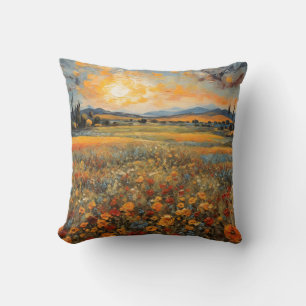 Fascinating Landscape Sunset Flower Field #6 Cushion