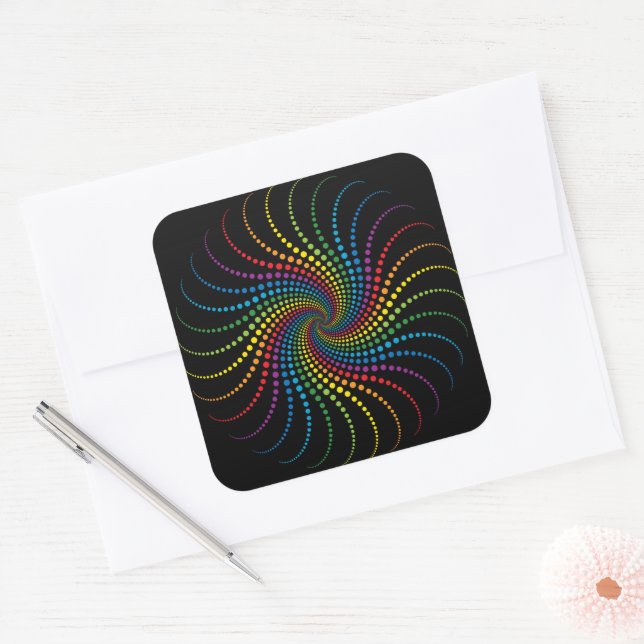 Fascinating Rainbow Spiral Square Sticker (Envelope)