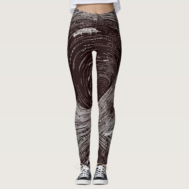 Fascinating Retro Black & White Vortex  Leggings (Front)
