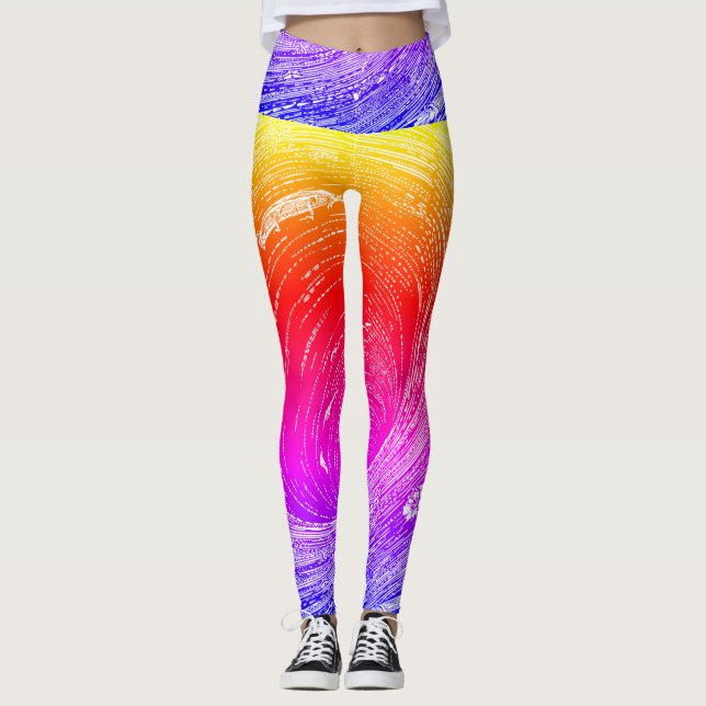 Fascinating Retro Orange Purple Yellow Vortex  Leggings (Front)