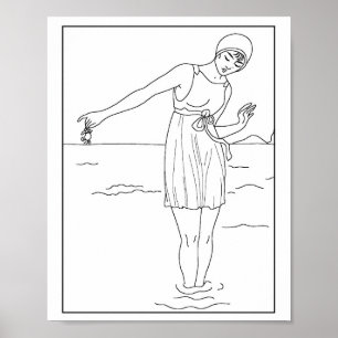 Fashion 1913 Woman Swimwear Ocean Water Poster