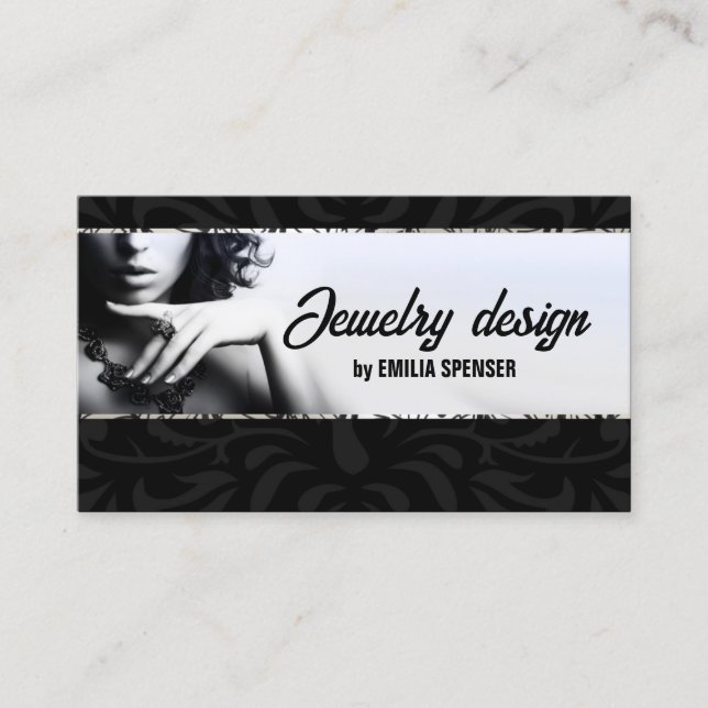 Fashion Accessories & Jewellery Black & White Business Card (Front)