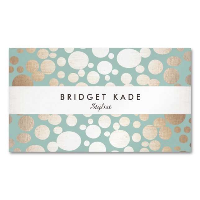 Fashion and Beauty Gold Turquoise Spotted Pattern Magnetic Business Card (Front)