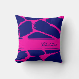 Fashion animal print pink & blue named pillow