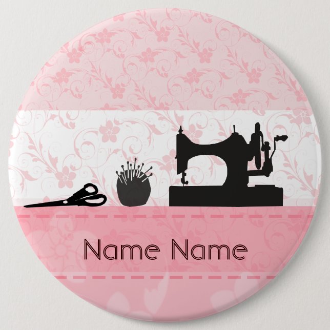 Fashion Antique Black Sewing Machine Seamstress 6 Cm Round Badge (Front)