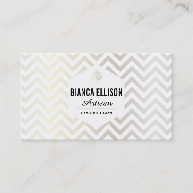 Fashion Artist II | Ornate, Chevron (White Gold) Business Card (Front)