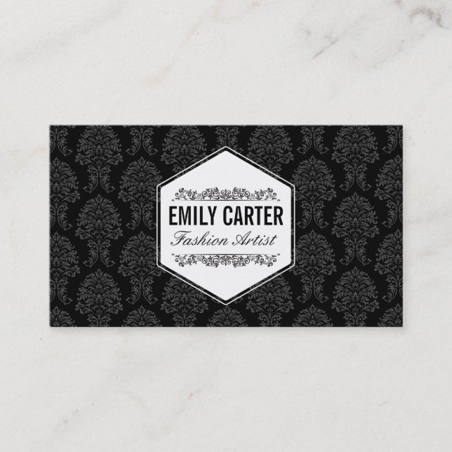 Fashion Artist | Ornate Elements, Damask (black) Business Card (Front)