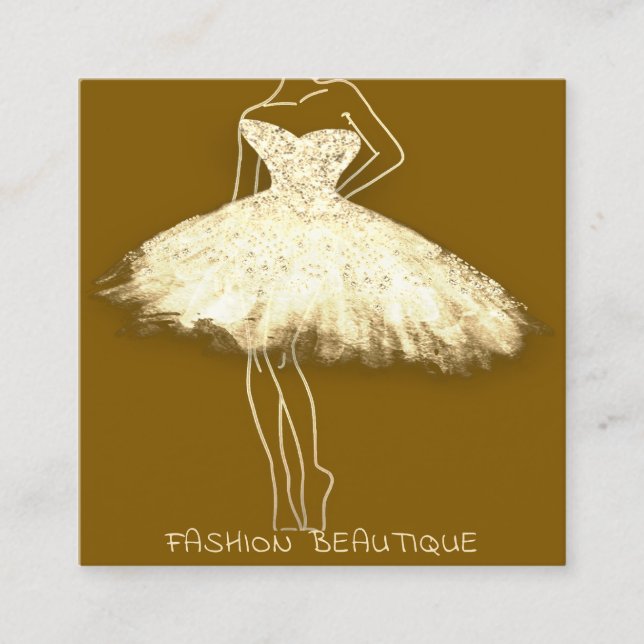 Fashion Beautique Dress Gold Body Logo QR Code  Square Business Card (Front)