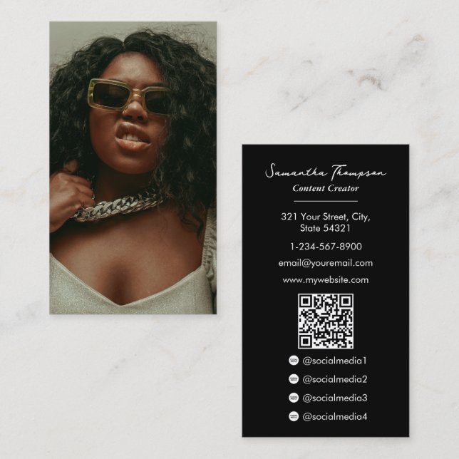 Fashion Beauty Blogger Content Creator Full Photo Business Card (Front/Back)