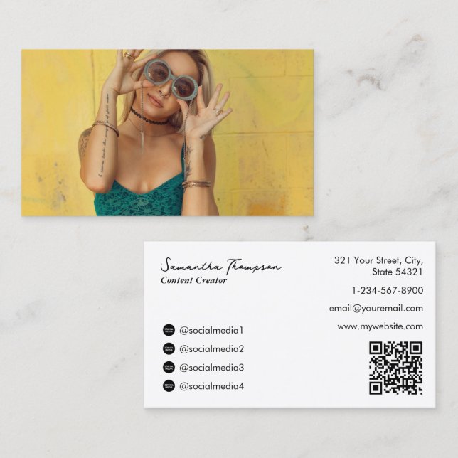 Fashion Beauty Blogger Content Creator Full Photo  Business Card (Front/Back)
