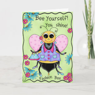 Fashion Bee Whimsy Honey Bee Art Happy Birthday Card