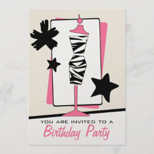 Fashion Birthday Party - Zebra Print Dress Form Invitation