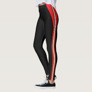 Fashion Black with Red White Striped Leggings
