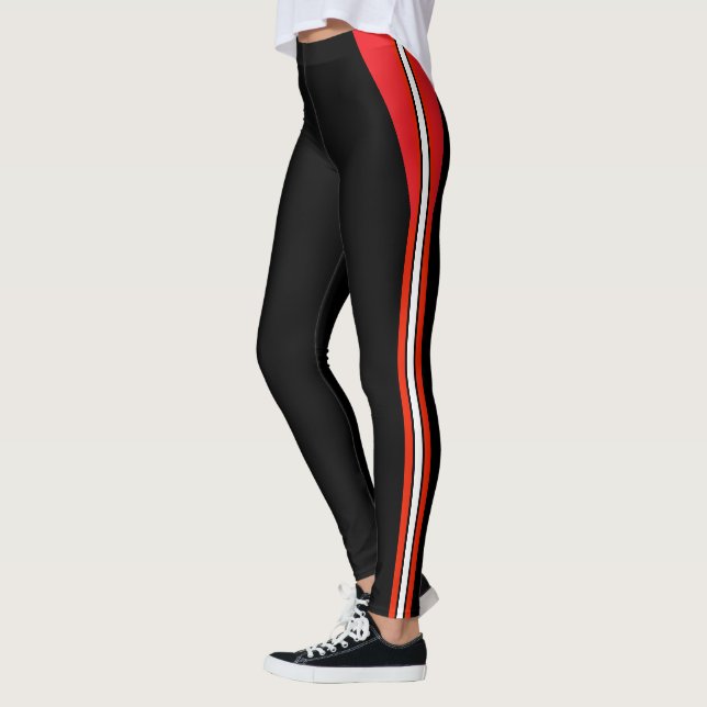 Fashion Black with Red White Striped Leggings (Left)