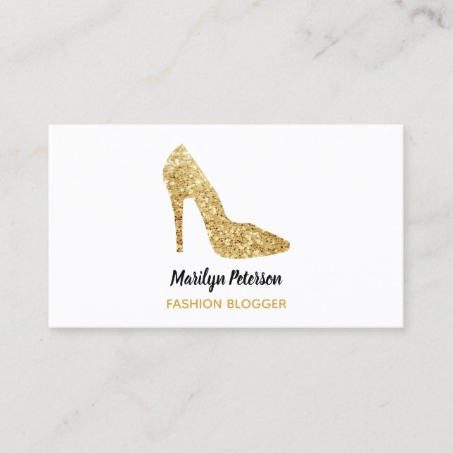 Fashion Blogger Gold Sequin High Heel Glam Elegant Business Card (Front)