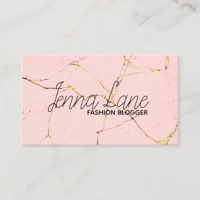 fashion blogger marble modern pink business card (Front)