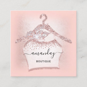 Fashion Blogger Rose Glitter Cloth Hanger Boutique Square Business Card