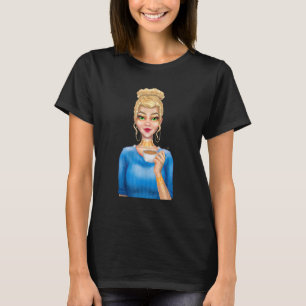 Fashion Blonde Woman Holding Cup of Coffee Hand Dr T-Shirt