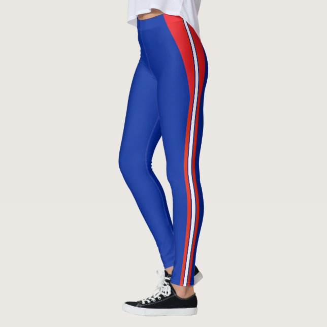 Fashion Blue, Red White Striped Leggings (Left)