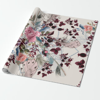 Fashion bo-ho illustration with rose flowers and p wrapping paper