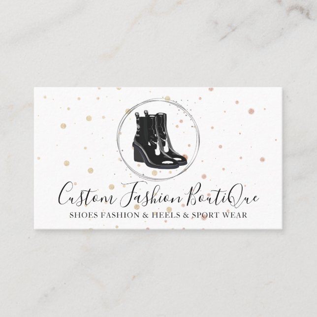 Fashion Boutique Black Winter Shoes Business Card (Front)