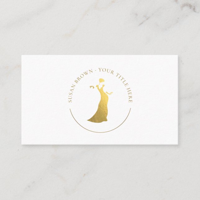 Fashion Boutique Gold Dress Logo Business Card (Front)