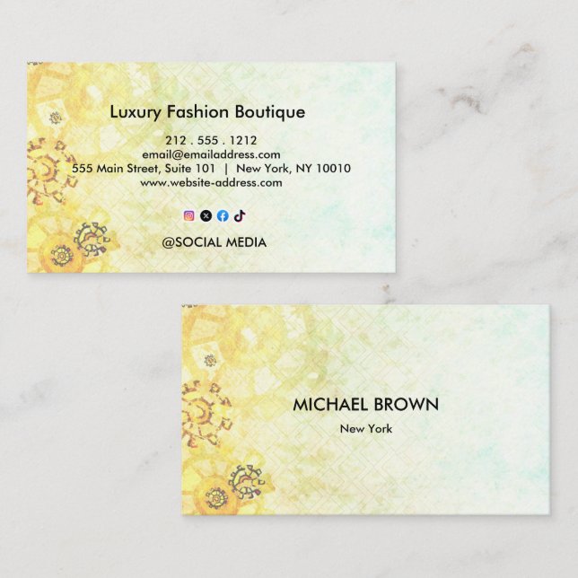 Fashion Boutique Gold Elegant Business Card (Front/Back)
