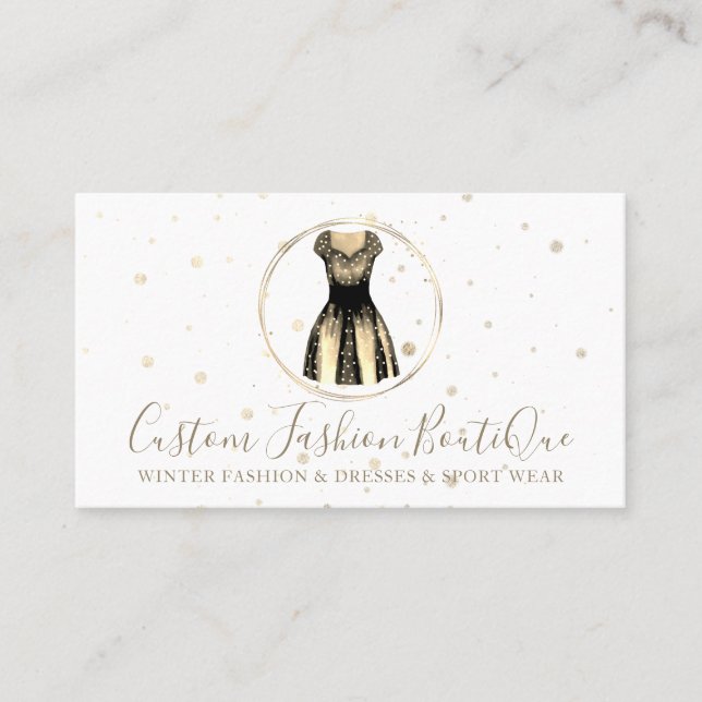Fashion Boutique Gold Elegant Night Special Dress Business Card (Front)