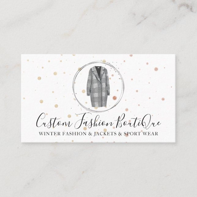 Fashion Boutique Grey Plaid Jacket Business Card (Front)