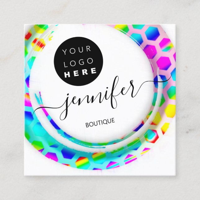 Fashion Boutique Shop Logo Mermaid Pink  Square Business Card (Front)