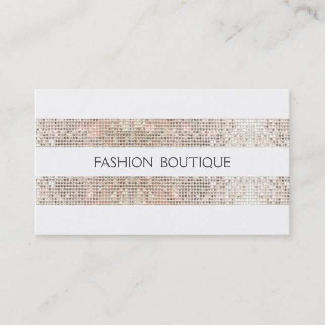 Fashion Boutique Sparkly Silver Sequins Look White Business Card (Front)
