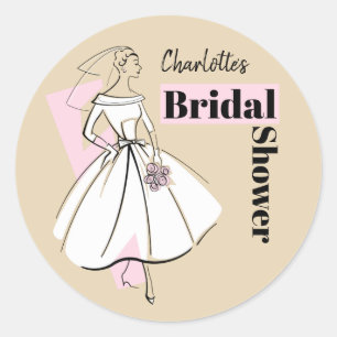 Fashion Bride Natural Bridal Shower Name round Classic Round Sticker