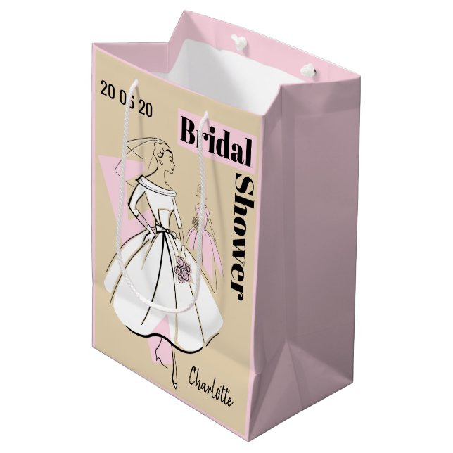 Fashion Bride Natural Group Bridal Shower pink Medium Gift Bag (Front Angled)
