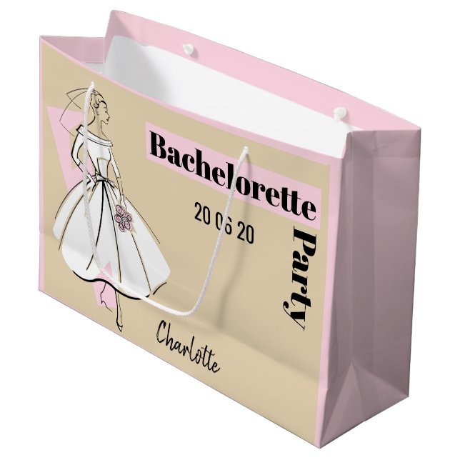 Fashion Bride Neutral Bachelorette Party large Gift Bag (Front Angled)