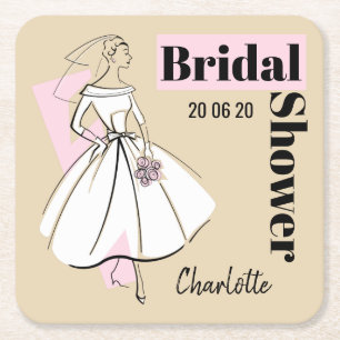Fashion Bride Neutral Bridal Shower coaster