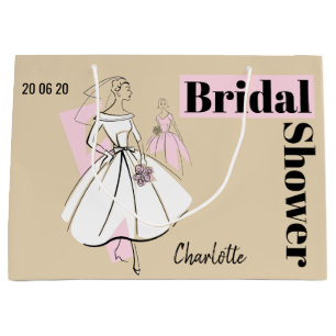 Fashion Bride Neutral Bridal Shower Date Name Large Gift Bag