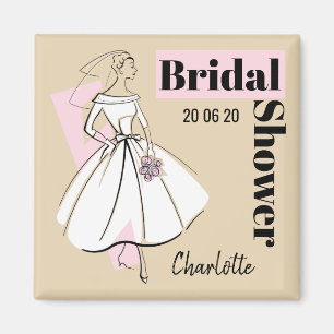 Fashion Bride Neutral Bridal Shower Date Name Magnet