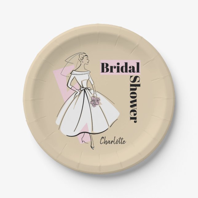 Fashion Bride Neutral Bridal Shower Name Paper Plate (Front)