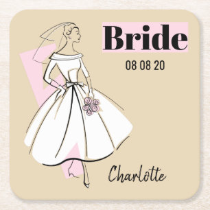 Fashion Bride Neutral Bride Date Name coaster