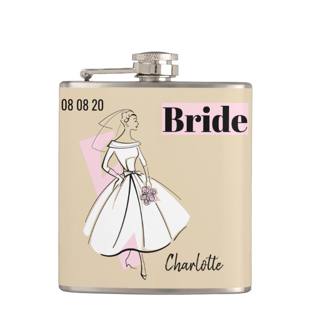 Fashion Bride Neutral Bride Name flask (Front)